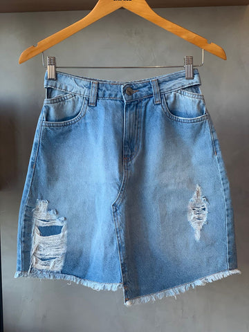 SAIA CURTA JEANS C RAGOS FRONTAL DOCE TR JEANS MEDIO