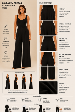 CALCA FEM PREGAS BOLSO ALFAIATARIA PRETO