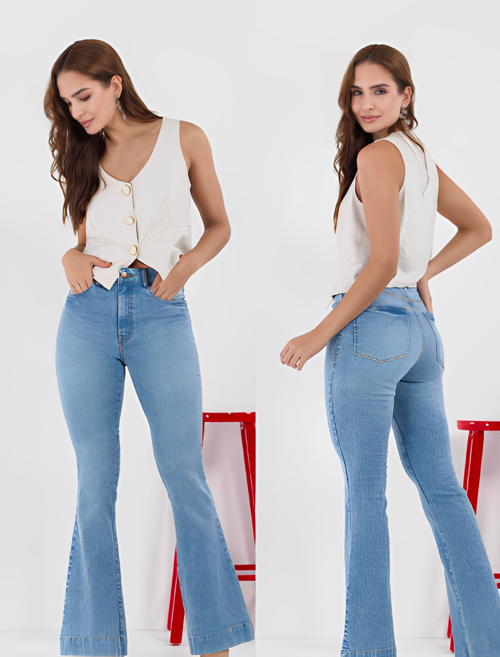 CALCA JEANS FEM FLARE CINT ALTA JEANS MEDIO