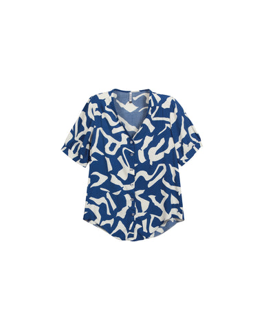 CAMISA FEM MC VISCOSE ESTAMPADA AZUL