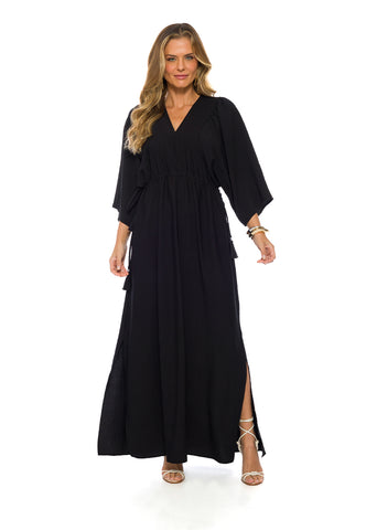 VESTIDO LONGO MANGA 3/4 EM VISCOFLOW PRETO