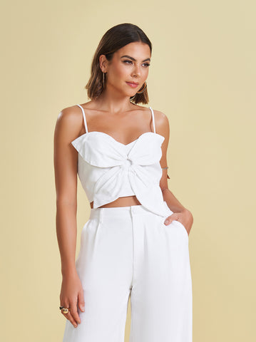 TOP DE ALCA EM PLANO LINEN BRANCO