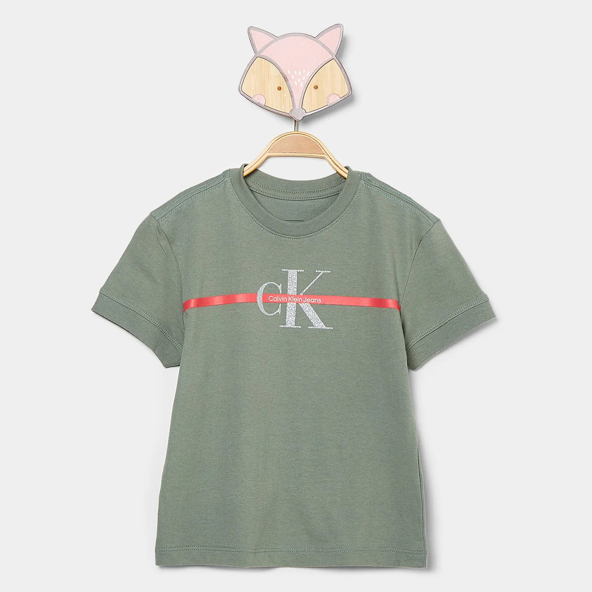 BLUSA CKJ KIDS FEM LOGO GLITTER VERDE