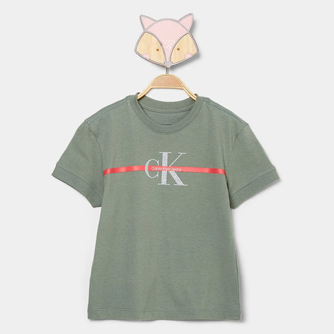 BLUSA CKJ KIDS FEM LOGO GLITTER VERDE