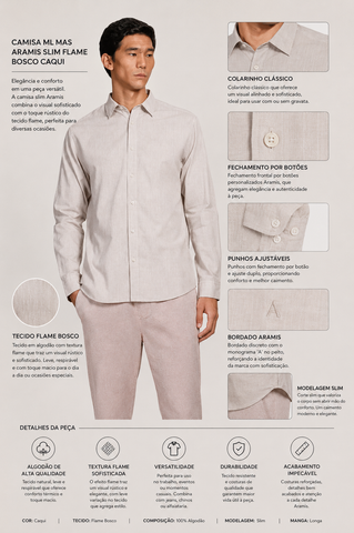 CAMISA ML MAS ARAMIS SLIM FLAME BOSCO CAQUI
