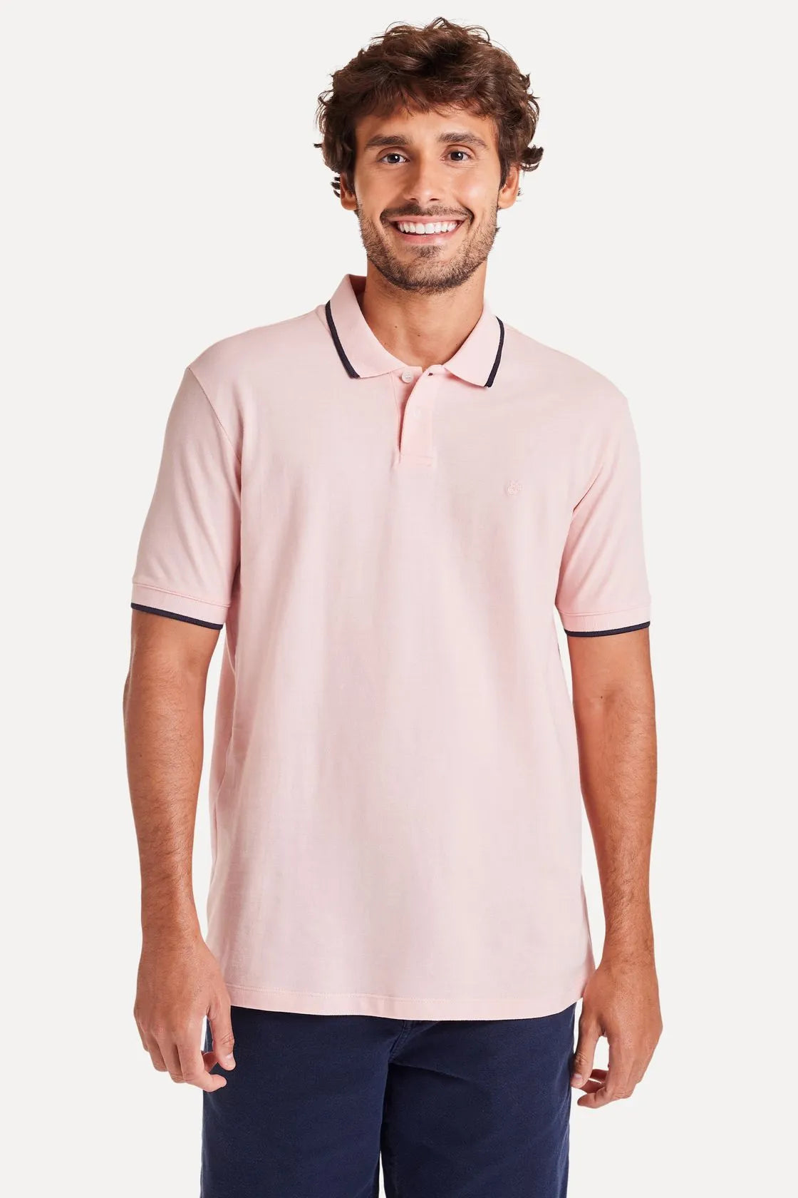 POLO MAS MC FRISOS SIMPLES ROSA