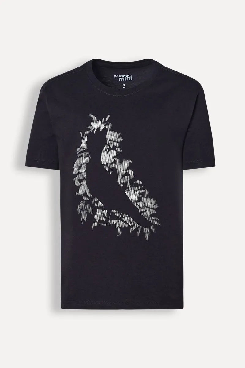 CAMISETA MINI EST PICA PAU BLUR FLOWER PRETO