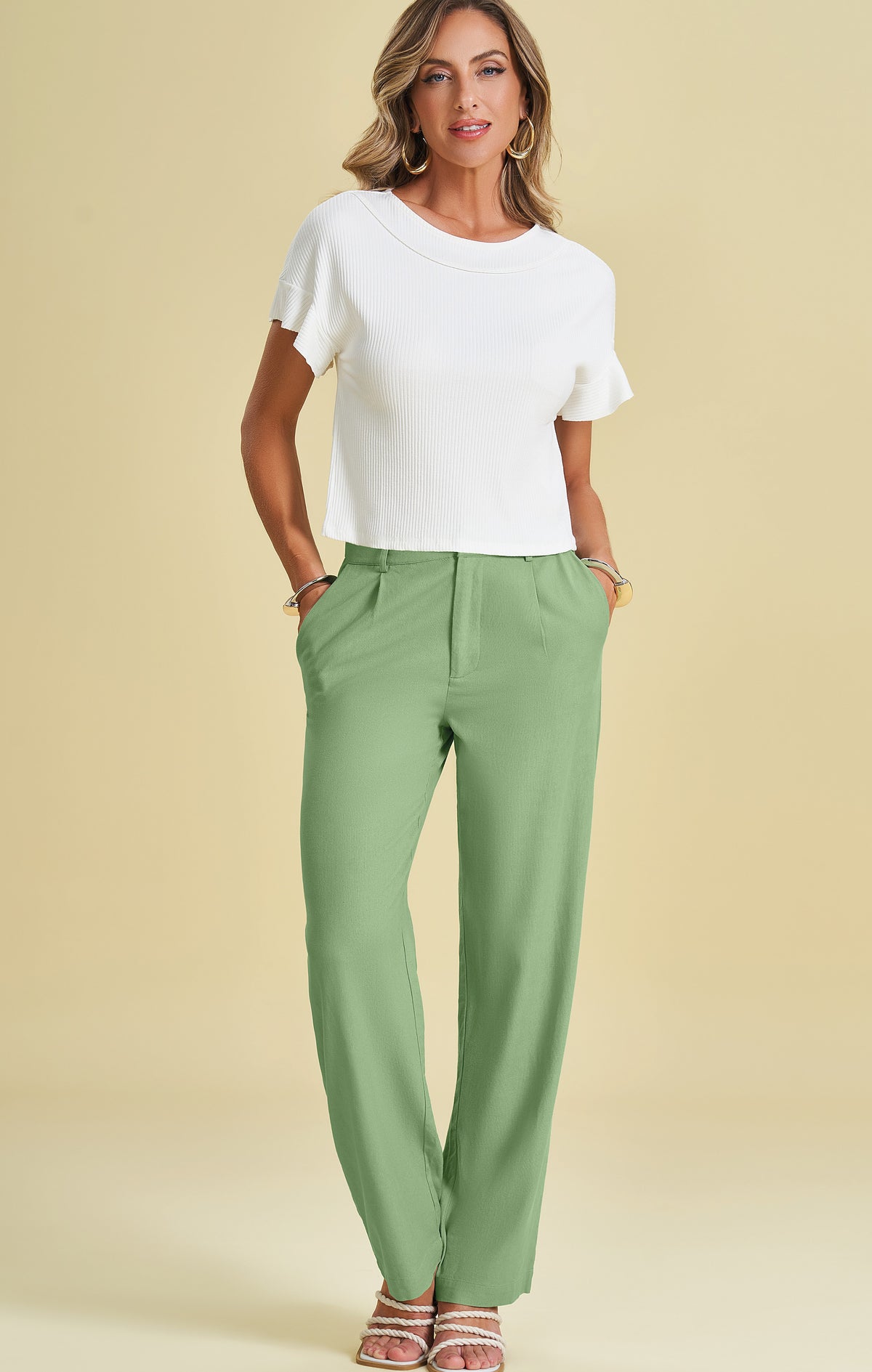 CALCA FEM EM PLANO LINEN VERDE BAMBU