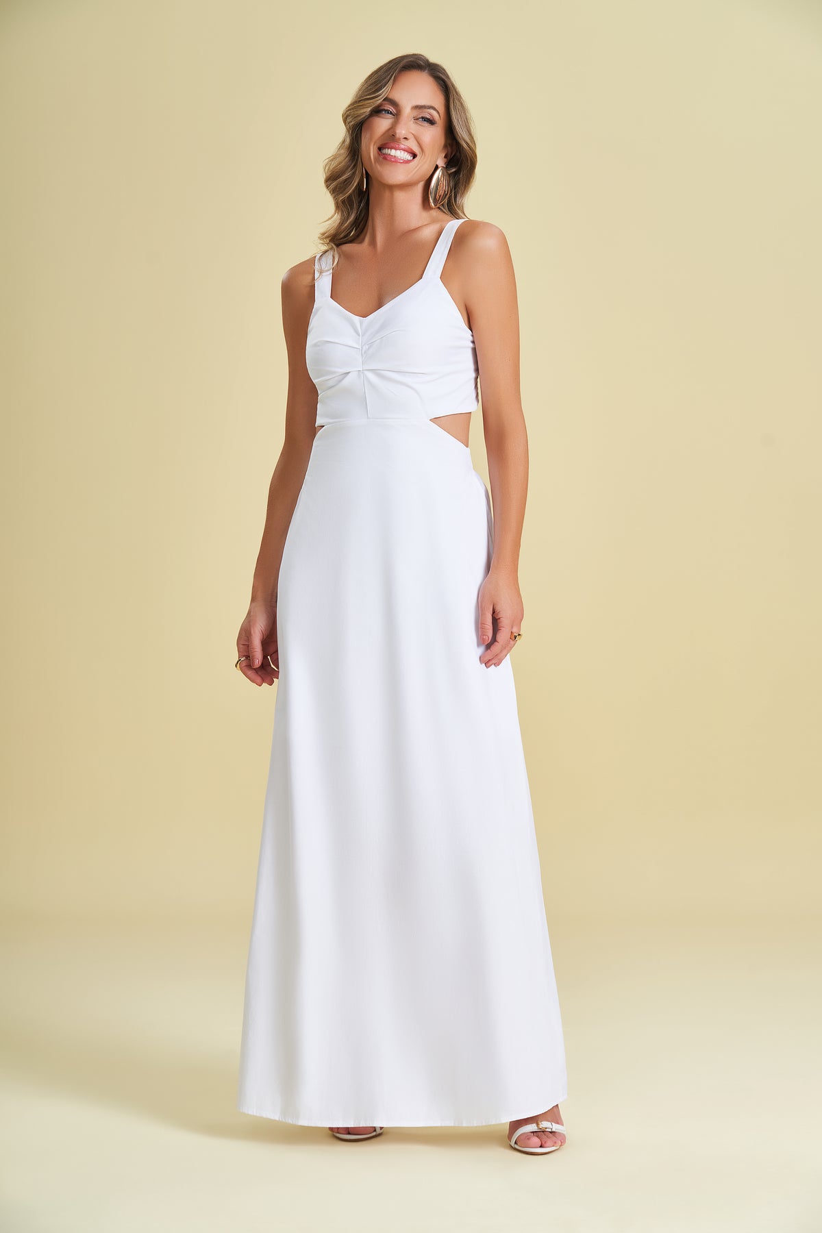 VESTIDO LONGO ALCA TRICOLINE C ELASTANO BRANCO