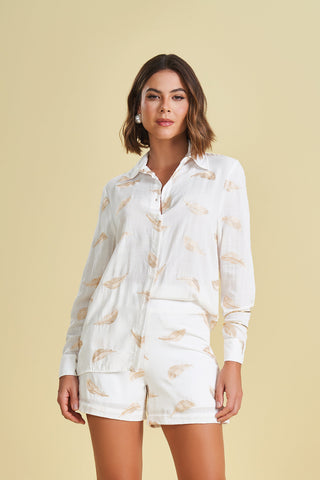 CAMISA FEM ML VISCOSE FLAME PLUMAS OFF WHITE