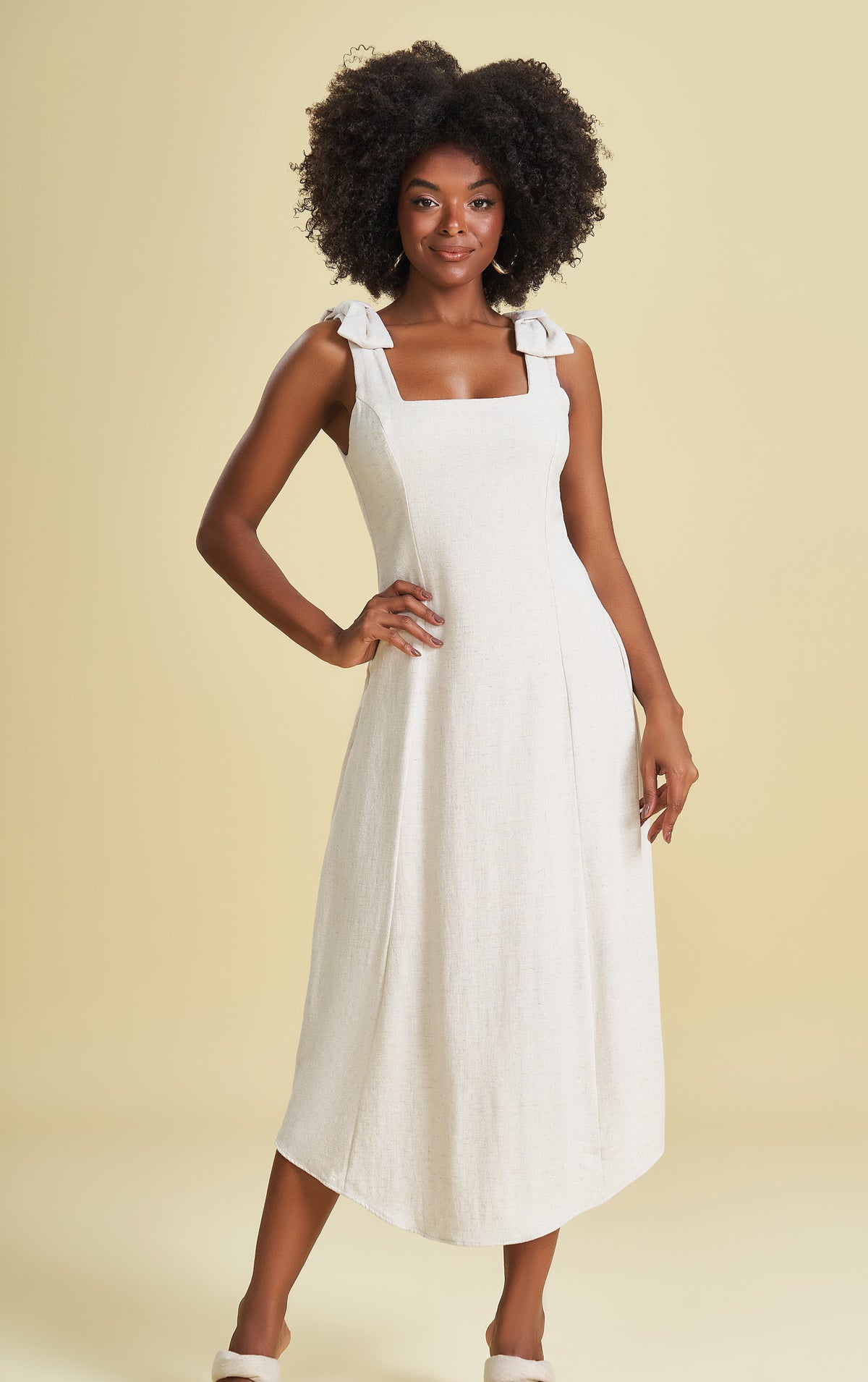 VESTIDO MIDI ALCA VISCOSE FLAME LINEN NATURAL