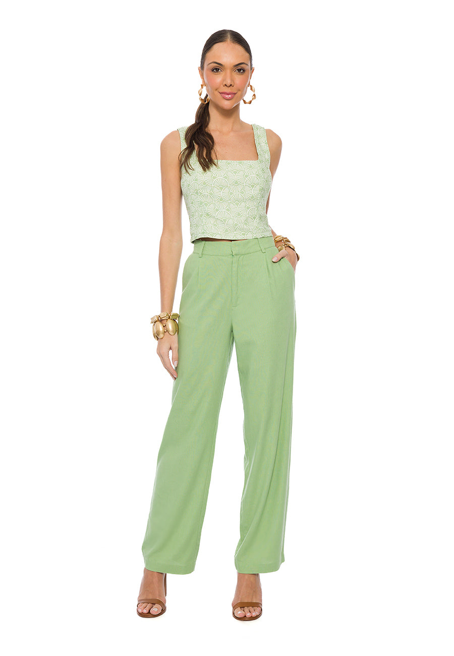 TOP DE ALCA EM PLANO LINEN EST LEQUE VERDE BAMBU