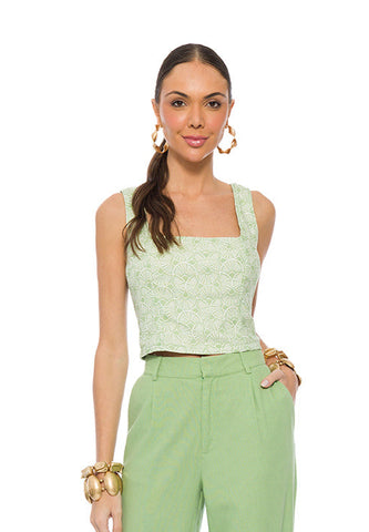 TOP DE ALCA EM PLANO LINEN EST LEQUE VERDE BAMBU