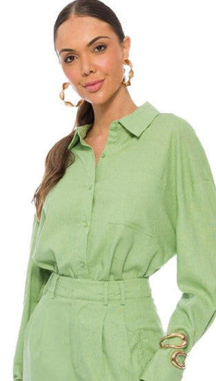 CAMISA FEM ML EM PLANO LINEN VERDE BAMBU