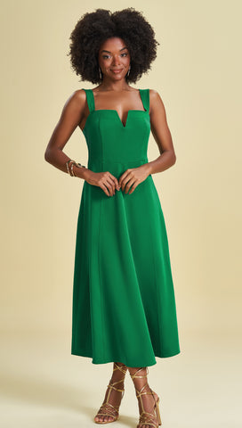 VESTIDO MIDI ALCA ALFAITARIA COMFY VERDE GRAMA