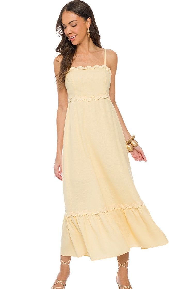 VESTIDO LONGO DE ALCA EM PLANO LINEN MANTEIGA