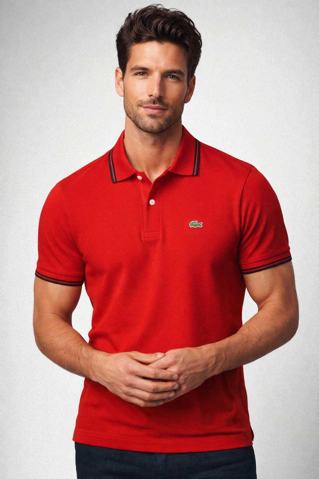POLO MASC MC DET GOLA LACOSTE VERMELHO 528