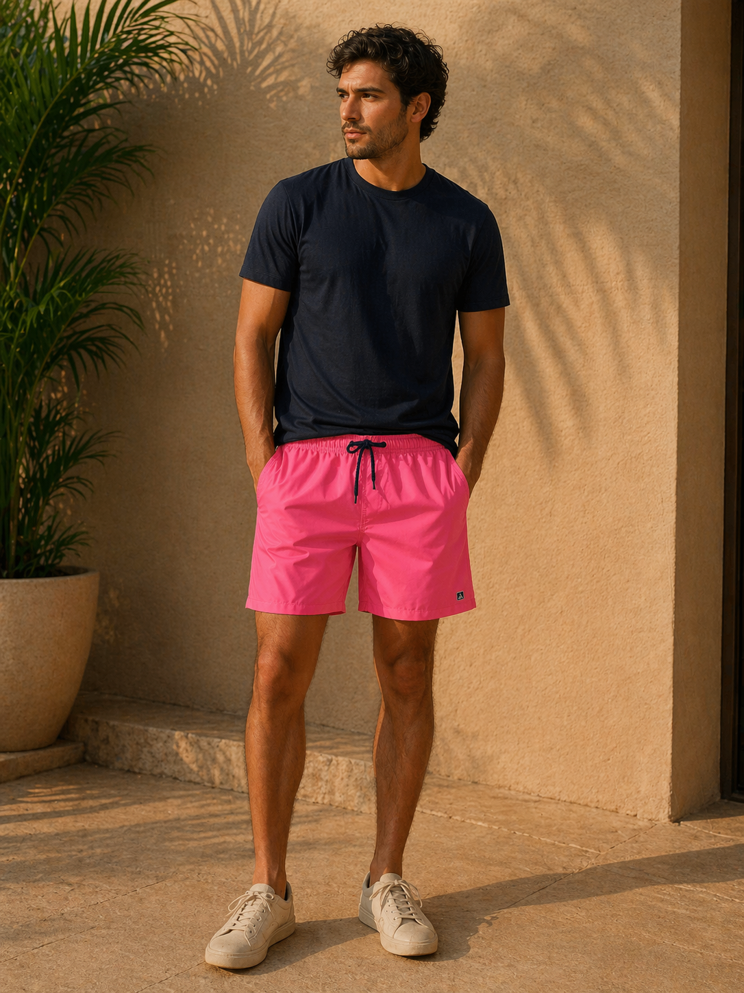 SHORT TACTEL MASC LISO JAIAL PINK/MARINHO