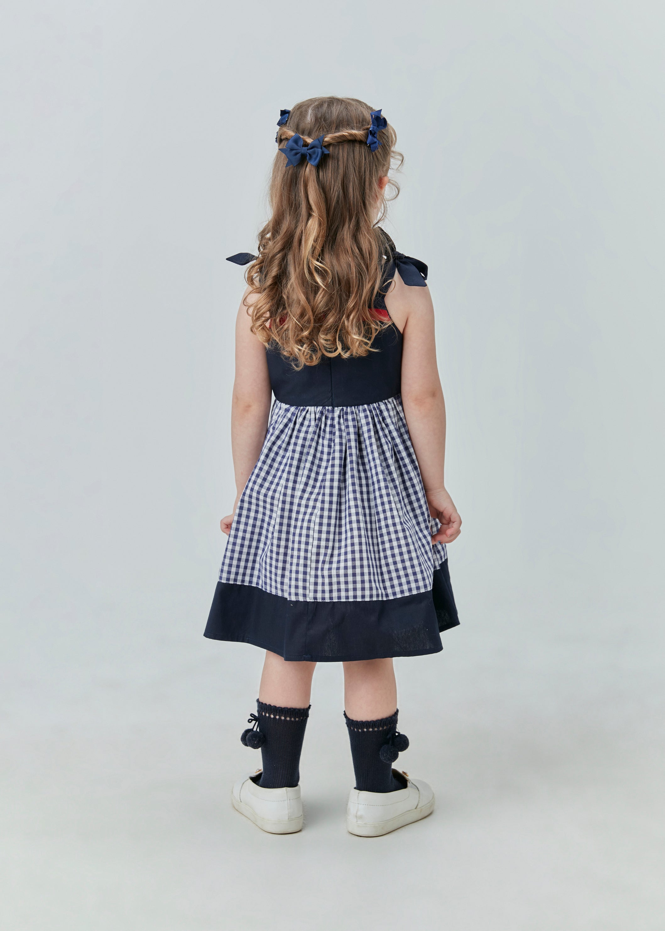VESTIDO MIDI TRICOLINE XADREZ C BARRA MARINHO