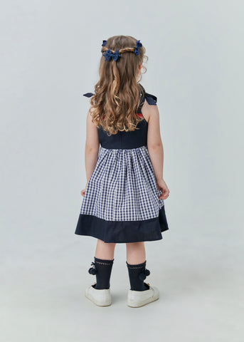 VESTIDO MIDI TRICOLINE XADREZ C BARRA MARINHO
