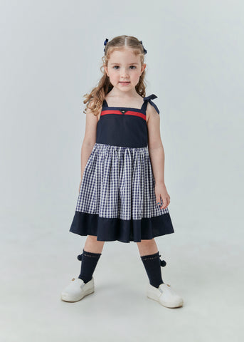 VESTIDO MIDI TRICOLINE XADREZ C BARRA MARINHO