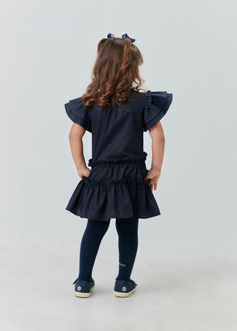VESTIDO MIDI TRICOLINE C BABADOS MARINHO