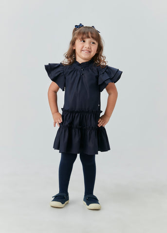 VESTIDO MIDI TRICOLINE C BABADOS MARINHO