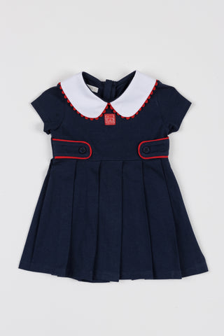 VESTIDO MALHA PREGAS E VIVOS CONTRAST MARINHO