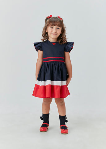 VESTIDO MIDI TRICOLINE TRICOLOR NAVY MARINHO