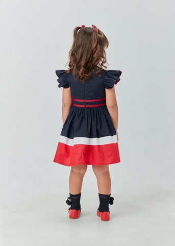 VESTIDO MIDI TRICOLINE TRICOLOR NAVY MARINHO