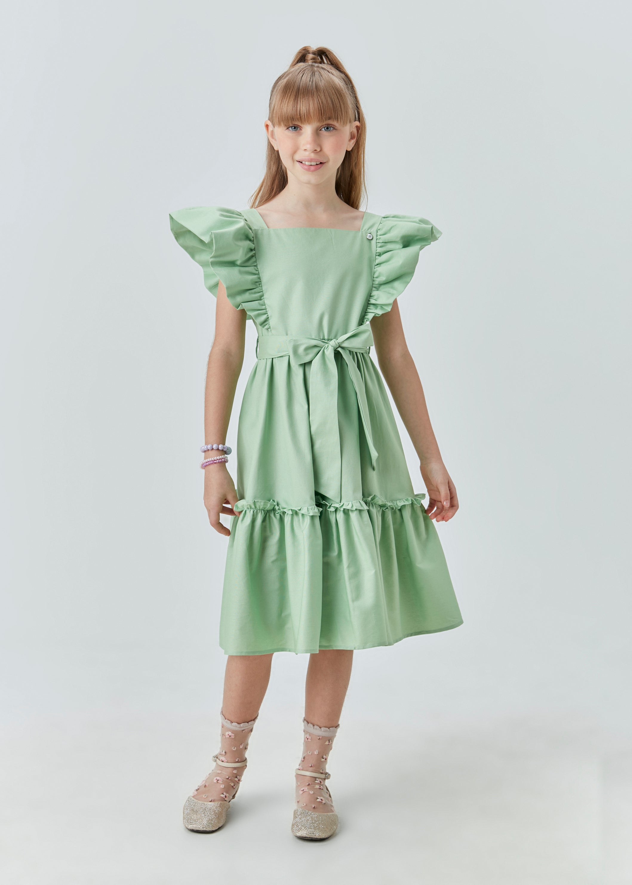 VESTIDO MIDI EM TRICOLINE VERDE CLARO