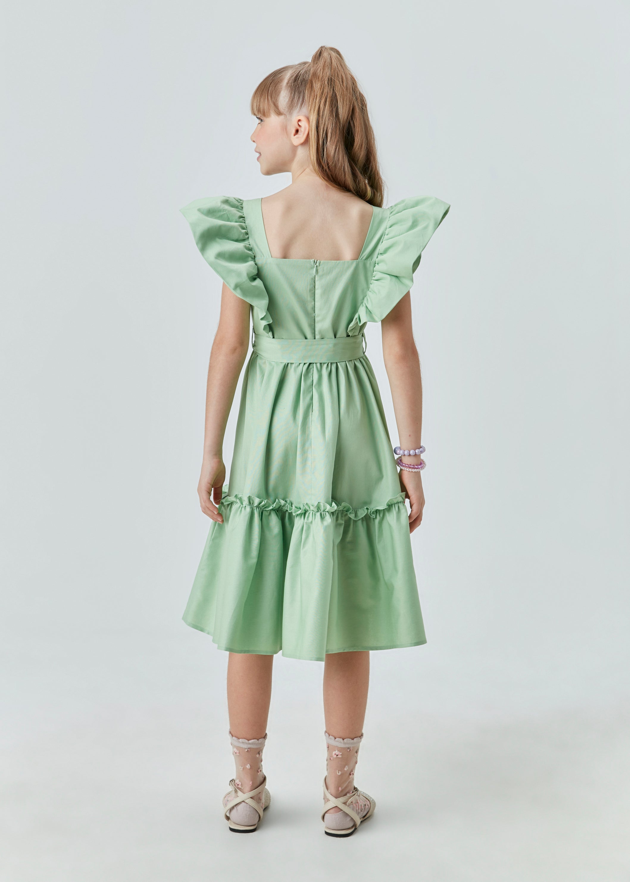 VESTIDO MIDI EM TRICOLINE VERDE CLARO
