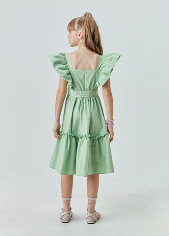 VESTIDO MIDI EM TRICOLINE VERDE CLARO