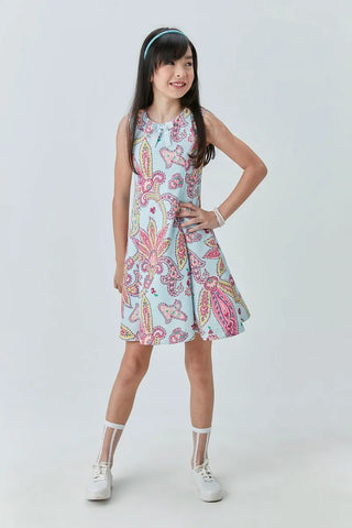 VESTIDO EM LINHO ESTAMPADO AZUL CLARO