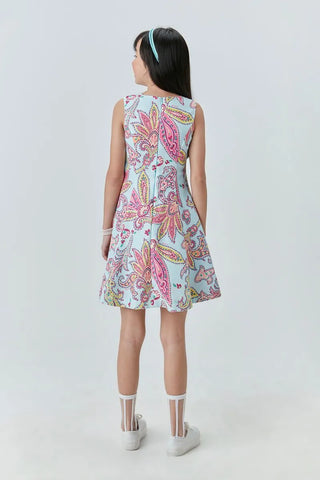 VESTIDO EM LINHO ESTAMPADO AZUL CLARO