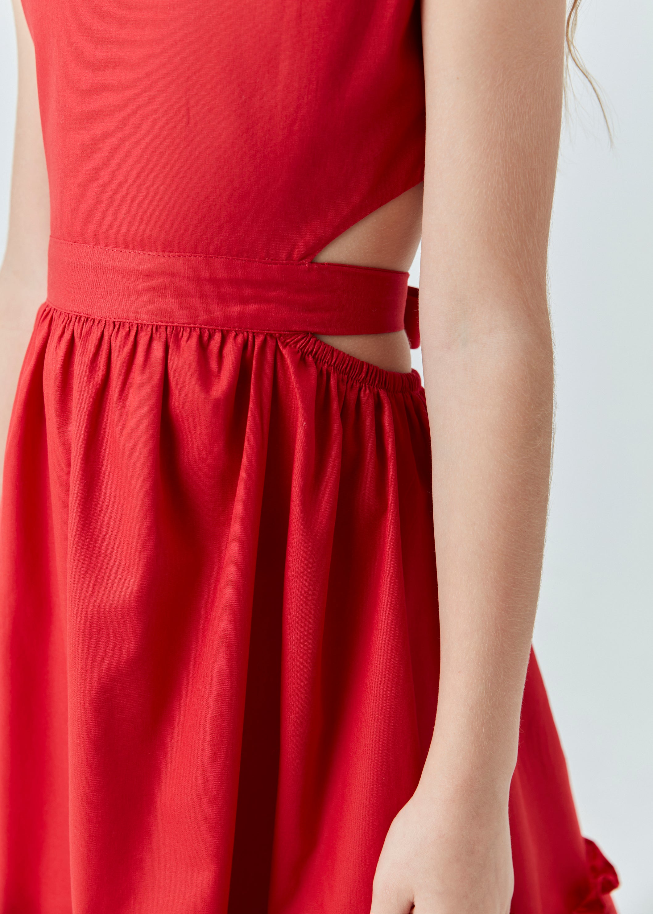 VESTIDO MIDI TRICOLINE C ABERT CINTURA VERMELHO