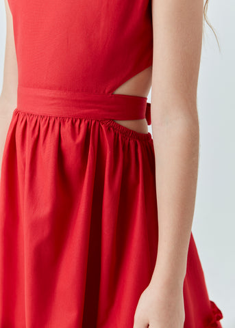 VESTIDO MIDI TRICOLINE C ABERT CINTURA VERMELHO