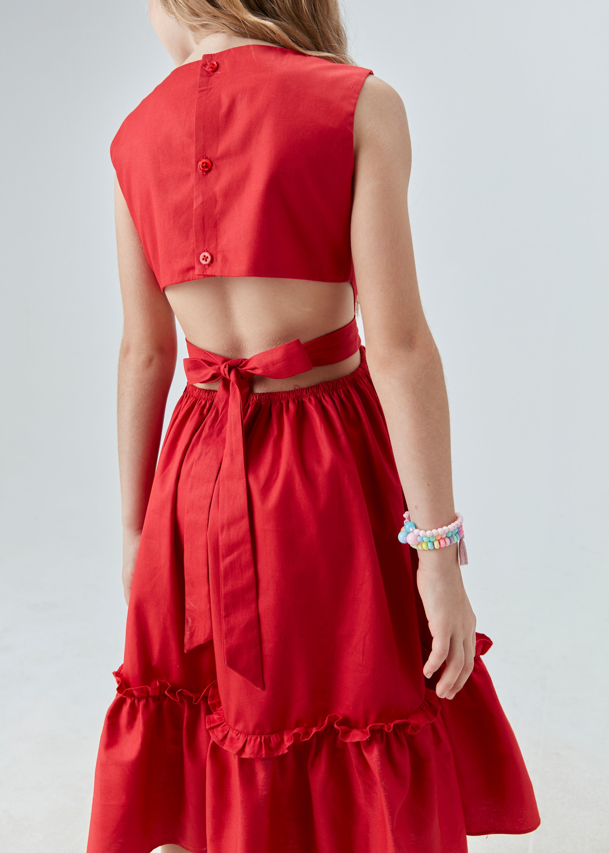 VESTIDO MIDI TRICOLINE C ABERT CINTURA VERMELHO