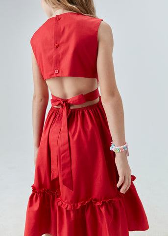 VESTIDO MIDI TRICOLINE C ABERT CINTURA VERMELHO