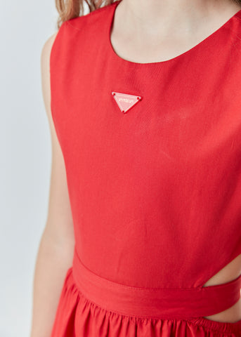 VESTIDO MIDI TRICOLINE C ABERT CINTURA VERMELHO