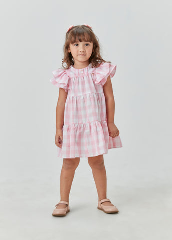 VESTIDO MIDI TRICOLINE XADREZ ROSA CLARO
