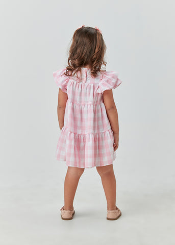 VESTIDO MIDI TRICOLINE XADREZ ROSA CLARO