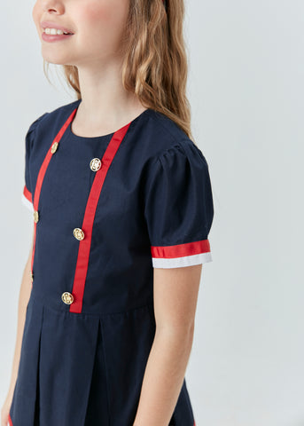 VESTIDO RODADO TRICOLINE BICOLOR NAVY MARINHO