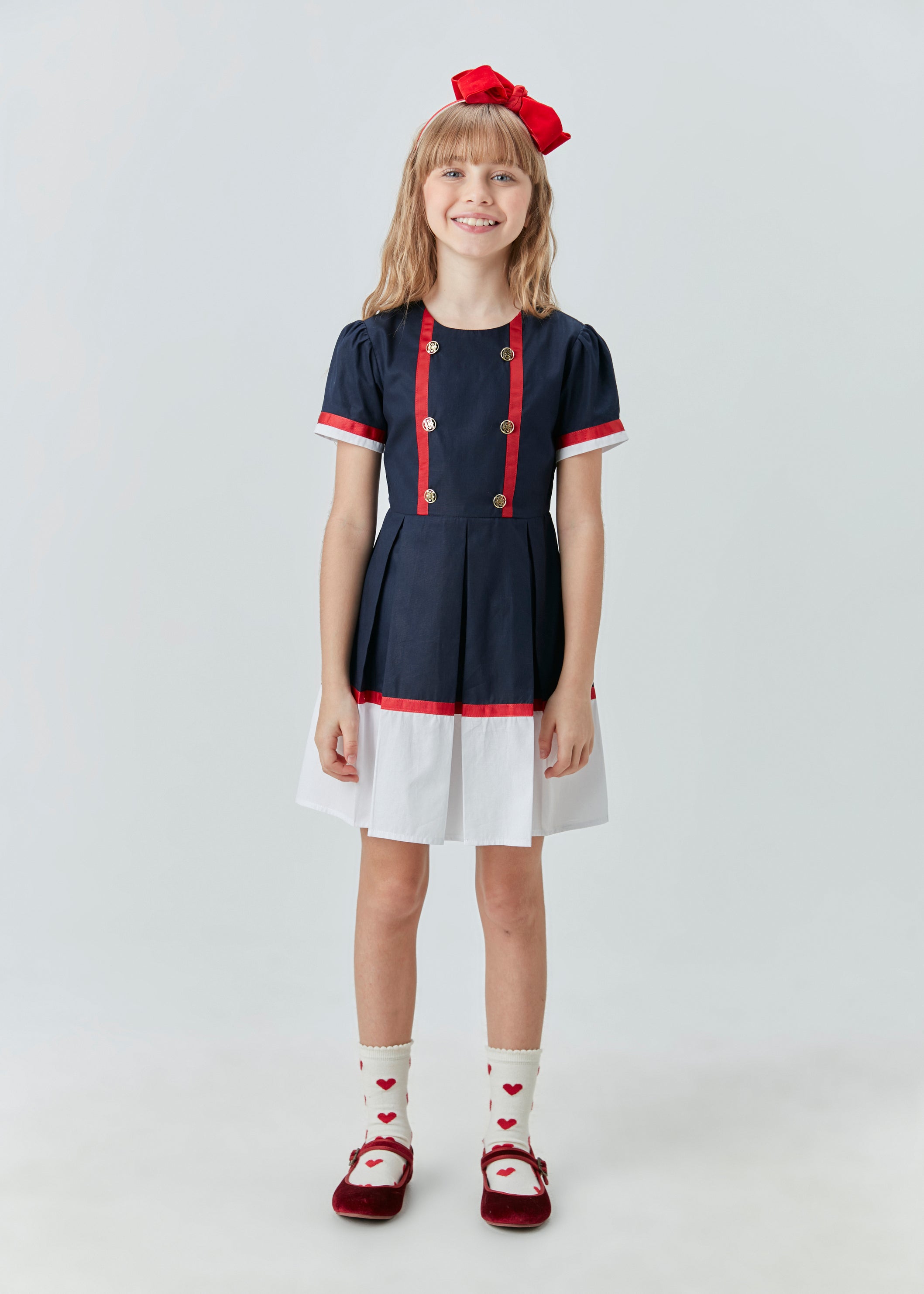 VESTIDO RODADO TRICOLINE BICOLOR NAVY MARINHO
