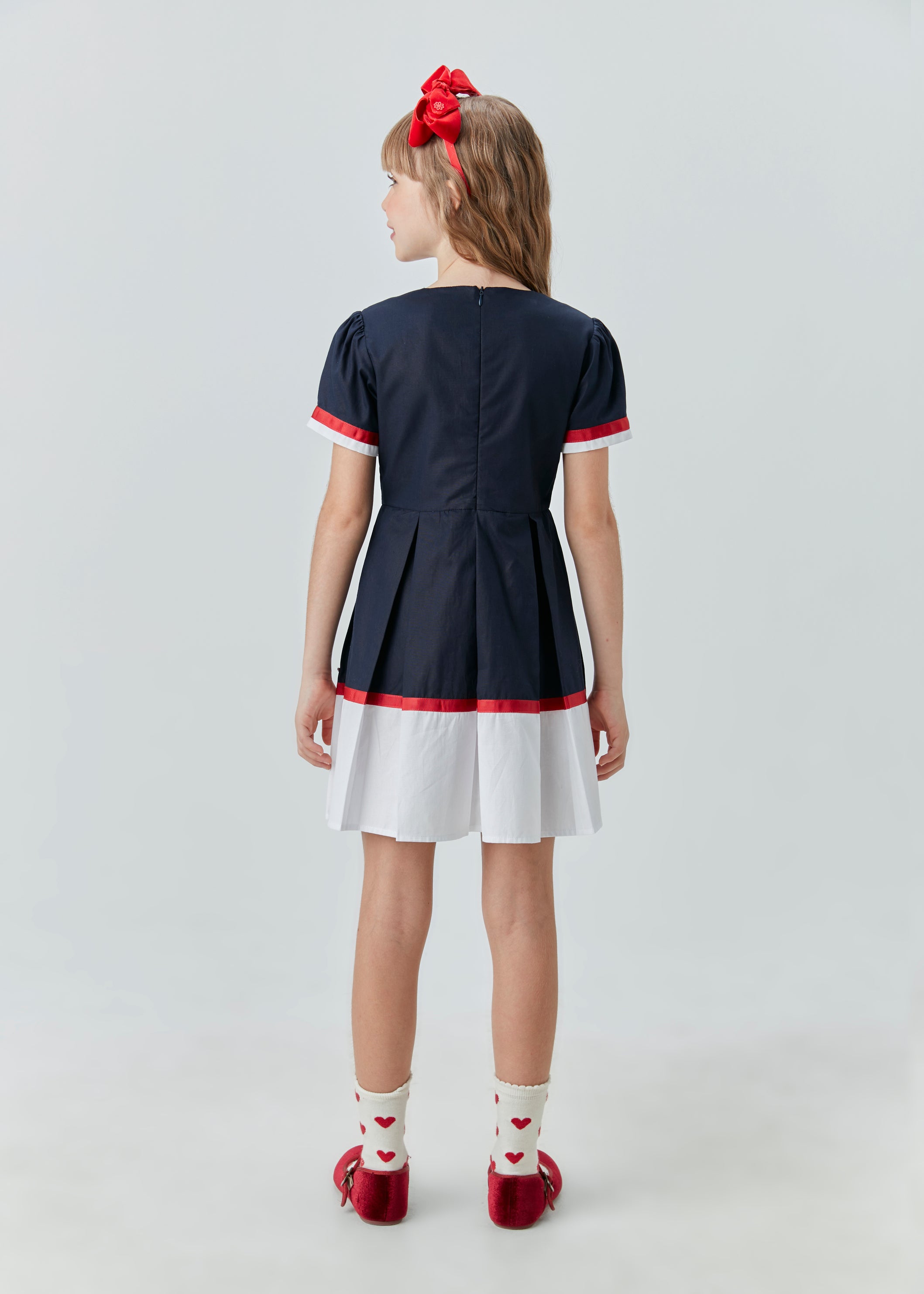 VESTIDO RODADO TRICOLINE BICOLOR NAVY MARINHO