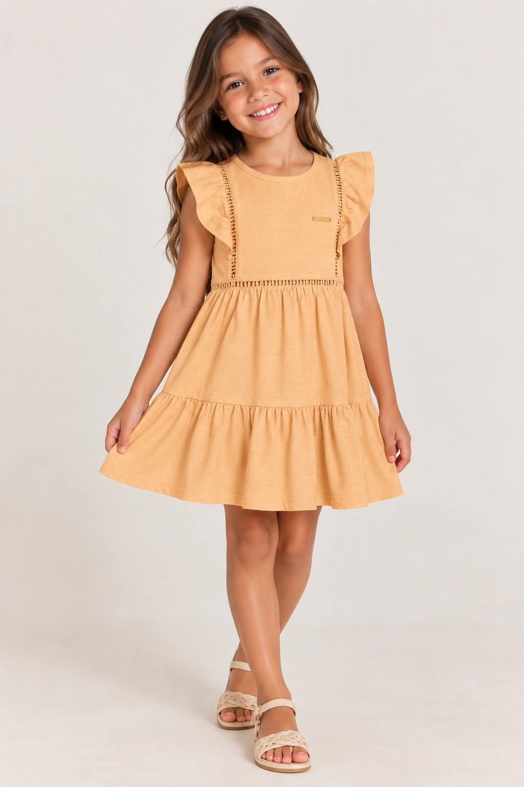 VESTIDO MALHA TEXTURIZADA WIND DET AVIAM LARANJA