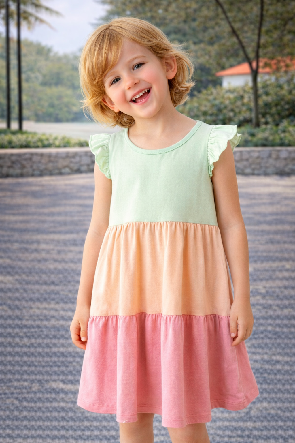 VESTIDO MEIA MALHA TRICOLOR VERDE CLARO