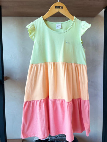VESTIDO MEIA MALHA TRICOLOR VERDE CLARO