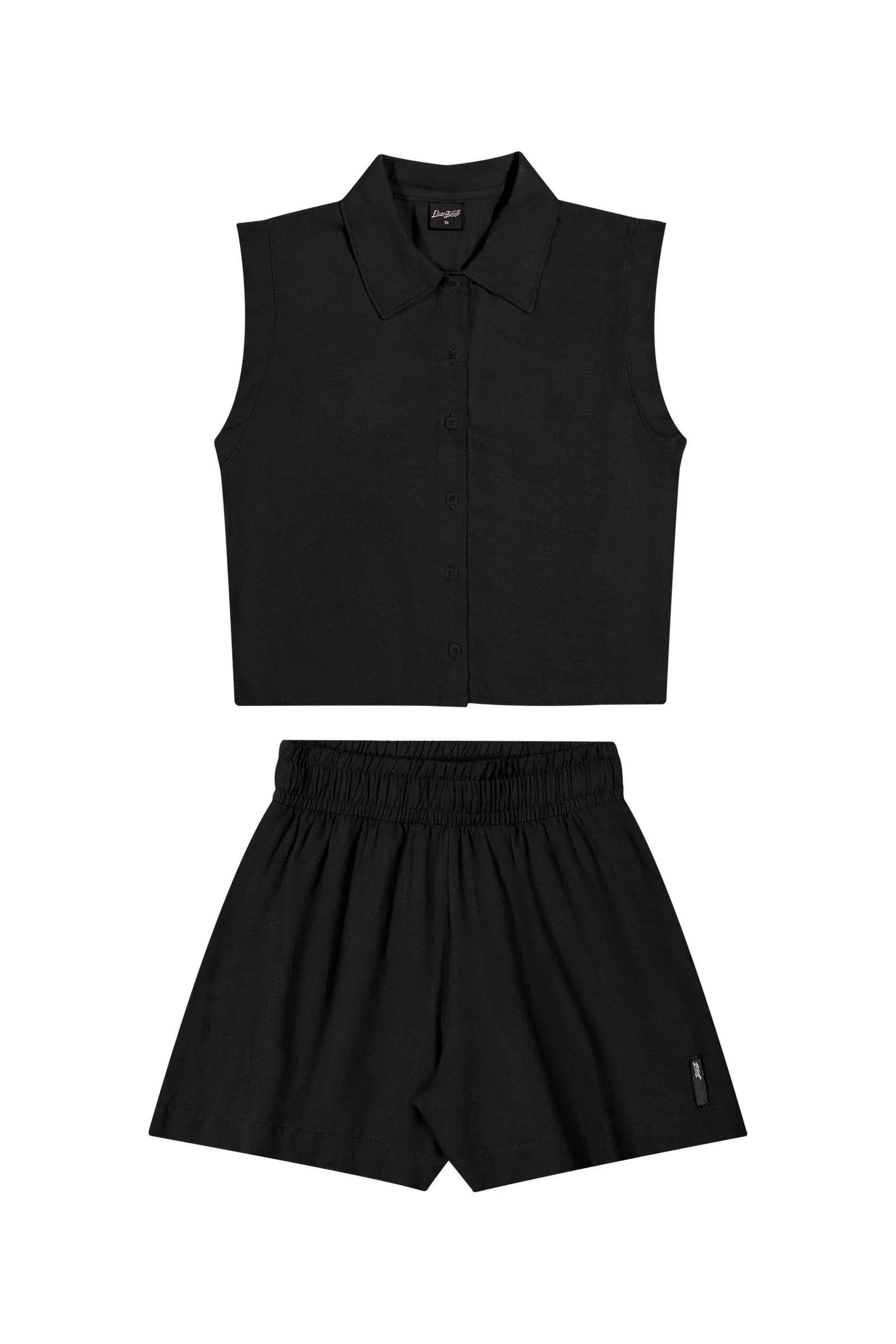 CONJ FEM JUV CAMISA E SHORT SARJADO PRETO