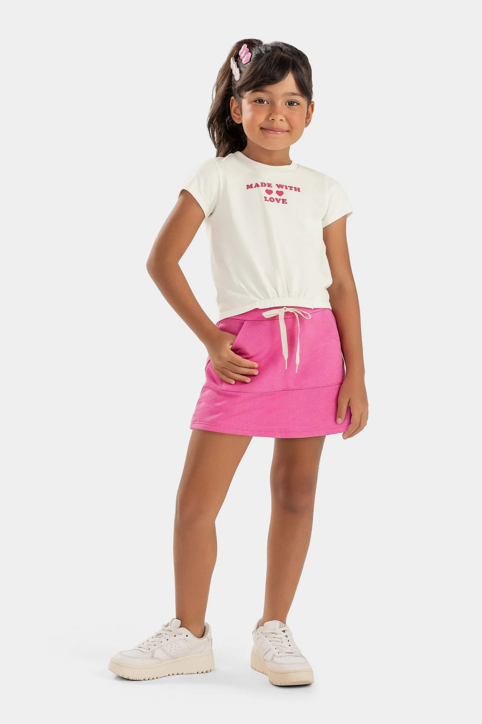 CONJ FEM BL MADE E SHORT SAIA MLT S FELP OFF WHITE